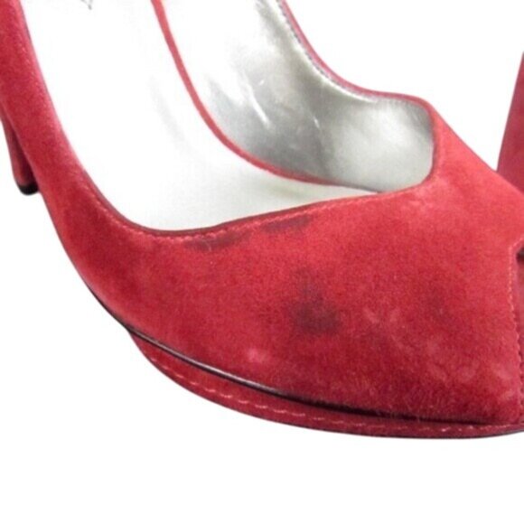 Guess Womens Red Suede Peep Toe Platform Heels Size 6.5 - Picture 3 of 6